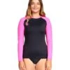 Basic Long Sleeve Raglan Fitted Rash Guard - Black/Pink