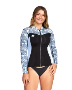 Stellar .5MM Long-Arm Front Zip Wetsuit Top - Blue Floral Print
