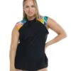 Curacao Plus Size Exhale Cross-Over Rash Guard - Multi
