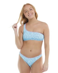 Flowery Skies Malia One-Shoulder Swim Top - Baby Blue