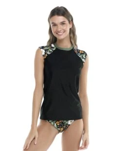 Inflorescence Exhale Cross-Over Rash Guard - Black