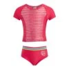 Girls' Striped Short-Sleeve Two-Piece Swimsuit (4-6X) - Pink