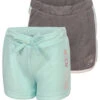 Girls' Solid And Side-Stripe Shorts Set (7-12) - Blue & Dark Grey