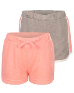 Girls' Solid And Side-Stripe Shorts Set (7-12) - Coral & Grey