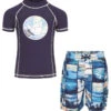 Boys' Rash Guard & Swim Shorts Set - Blue Patchwork