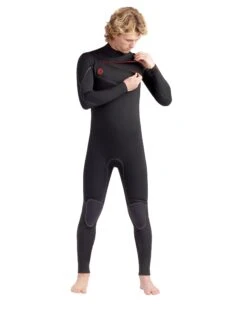 Red Cell 4/3mm Men's Chest-Zip Fullsuit - Black